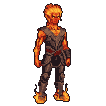 Fiery warrior with glowing skin and flame mane, mid-punch with determined expression.