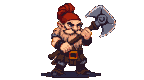 Pixel Art: dwarf is attacking in all directions with ultimate combo att...