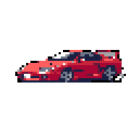 A pixel art red sports car speeds across the screen, its sleek design and motion blur capturing a sense of retro racing dynamism. The vibrant red pops against the plain background, highlighting the car's low-slung silhouette and suggesting a nostalgic energy.