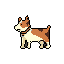 This pixel art depicts a stylized dog in profile, standing alert with perked ears and a keen gaze. Rendered in earthy tones, the canine evokes a nostalgic, video game sprite aesthetic.