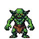 A wiry green goblin with pointed ears and sharp teeth runs forward in a pixel art animation, its tattered loincloth swaying.
