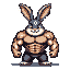 This pixel art features a muscular, stoic rabbit character with a confident expression and a mysterious diamond emblem. The earthy color palette and simple background highlight this quirky and strong figure.