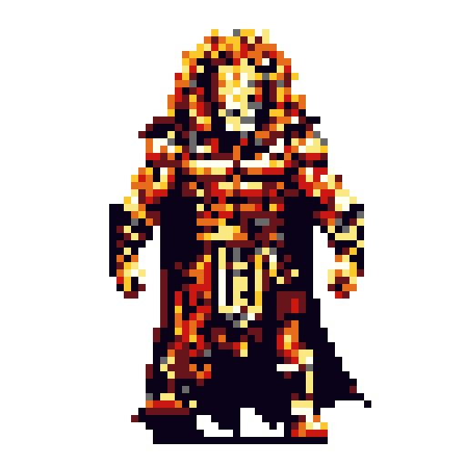 Muscular humanoid figure with a fiery, regal headdress, facing forward with arms slightly bent.