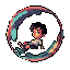Pixel Art: boy is floating inside bubble (64x64) (generated with AI by sandacz).
