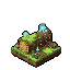 Isometric forest scene with mossy logs, toadstools, and pulsing ethereal blue lights.