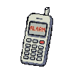 Animated white flip phone with screen displaying "ALARM" in red.