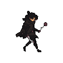 Pixel Art: Caminando mientras alza la rosa, y mira hacia el cielo (generated with AI by Branbor Fireborn).