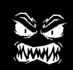 A snarling, stylized face with sharp, jagged teeth bared in a wicked grin.