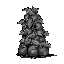 A monochromatic pile of pixelated sacks, stacked in a conical shape on a dark grey background.