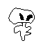 Monochromatic pixelated figure in mid-stride against a fading checkered background.