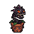Collection of menacing potted plants with sharp teeth, glowing red eyes, thorny dark foliage, twisted vines, and fiery demonic forms.