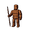 Pixel Art: wooden guy with stick greets