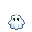 A small, translucent white ghost with simple black eyes drifts gently.