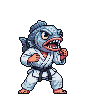 Pixel Art: karate fighter with fish head attacks