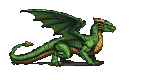 Emerald dragon with golden and bronze highlights, poised to strike with wings partially unfurled and head held high.