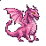 A bright pink dragon with large wings and amber eyes.