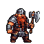 Fantasy RPG warrior sprites including a dwarf with a red beard and axe, an elf with a bow, a knight with a broadsword, another dwarf with an axe and fur tunic, and a robed mage with a glowing staff.