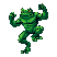Muscular anthropomorphic frog in a dynamic, ready-to-act pose.