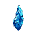A rotating, jagged blue and cyan crystalline ice spike with light glinting off its facets against a black background.