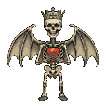Pixel Art: skeleton is proudly showing its strawberry while flapping wi...