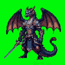 Pixel Art: make a humanoid dragon worrier attack (generated with AI by Farkryn Chimera).