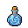 Pixel art icons: swirling blue potion, cyan gem, golden starburst, smiling cloud with rainbow, and a red and white mushroom with a hat.