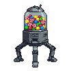 Pixel Art: candy machine robot walks. Candy in the machine bounce.