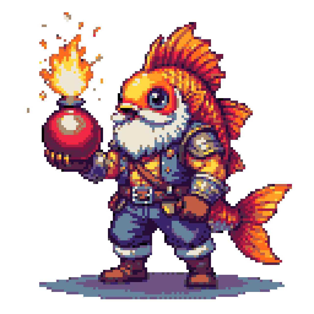 Mischievous Goldfish with Fiery Bomb Ready to Explode