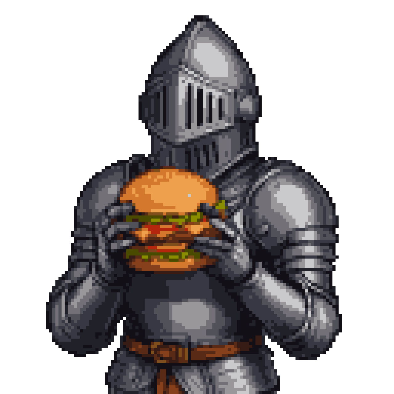 Knight's Burger Feast: Medieval Warrior Eats Fast Food