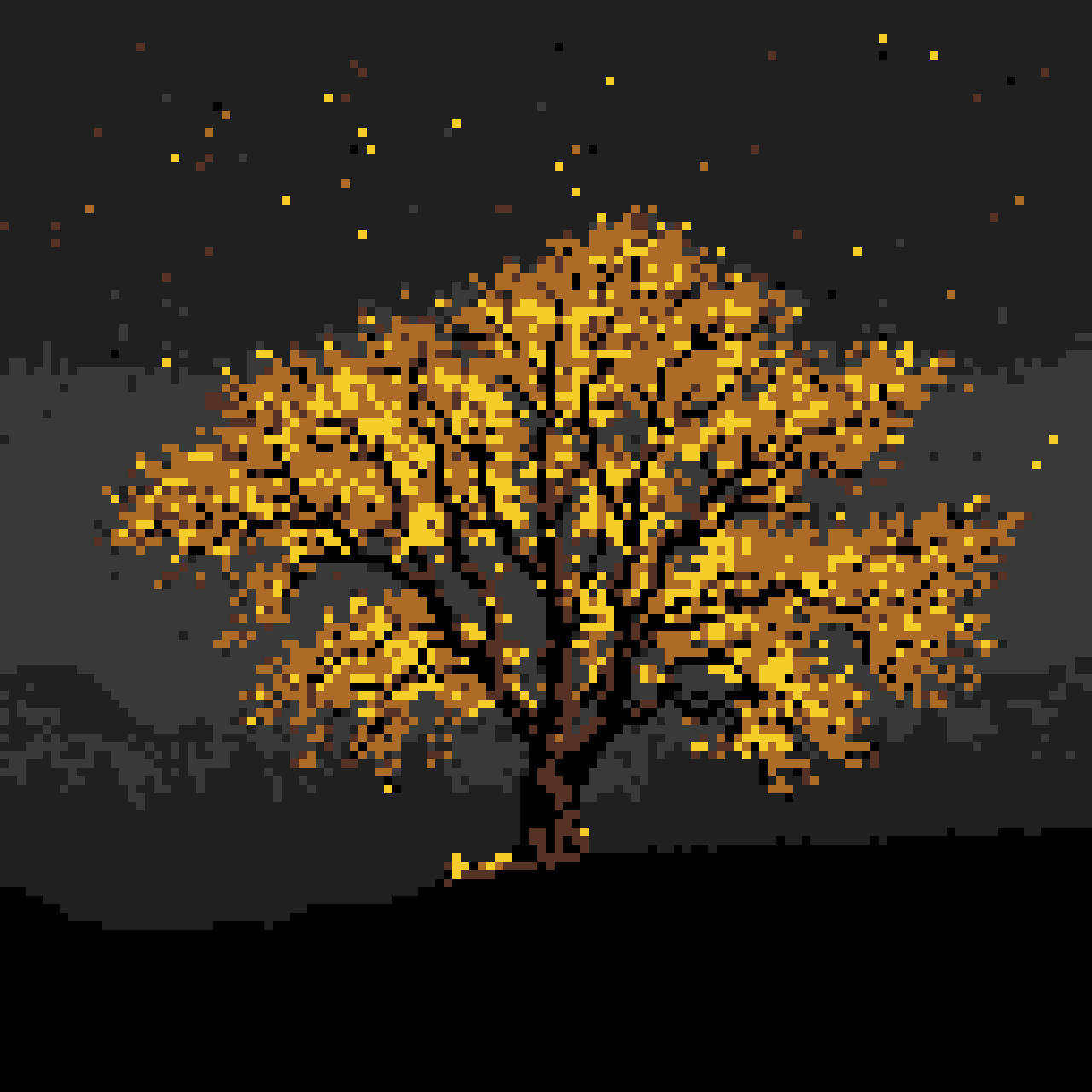 Golden Autumn Tree Under Starry Night Sky