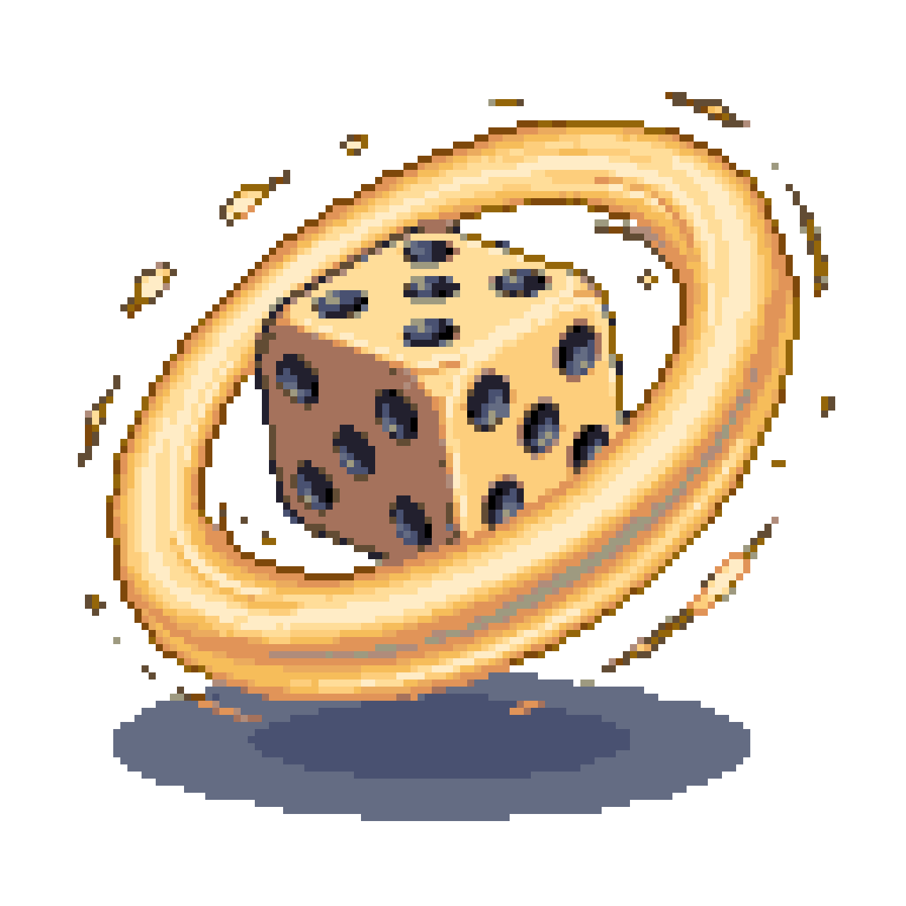 Spinning Pixel Die with Golden Ring & Sparks