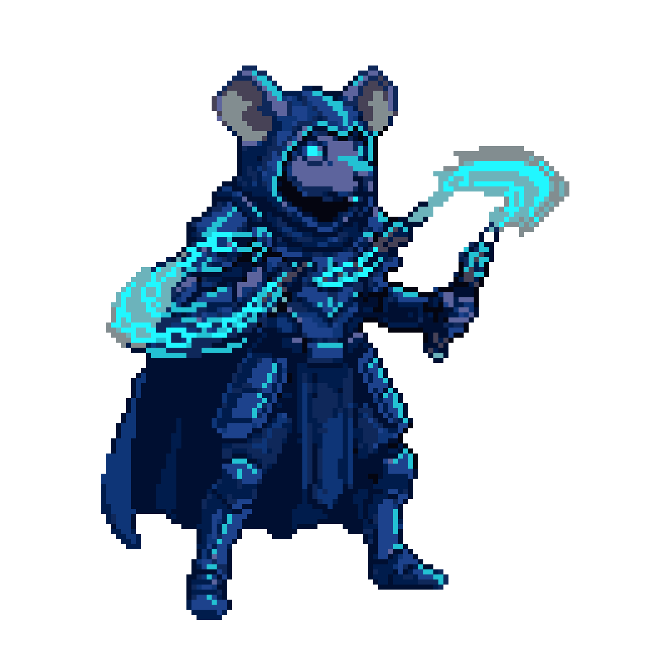 Arcane Rat Warrior: Cyan Magic Ready to Strike