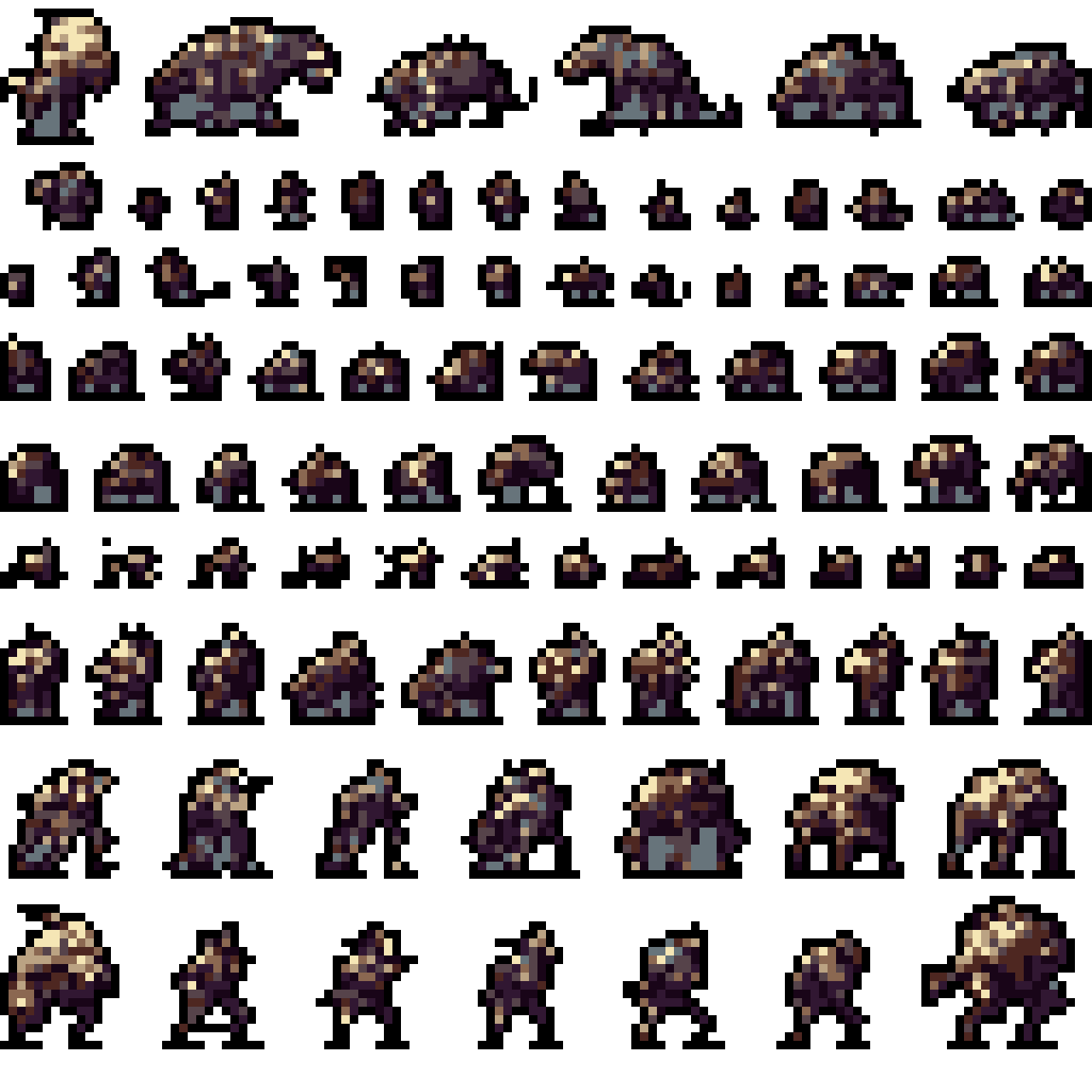 AI Sprite: Creature Evolution: Brown Monster Growth Cycle
