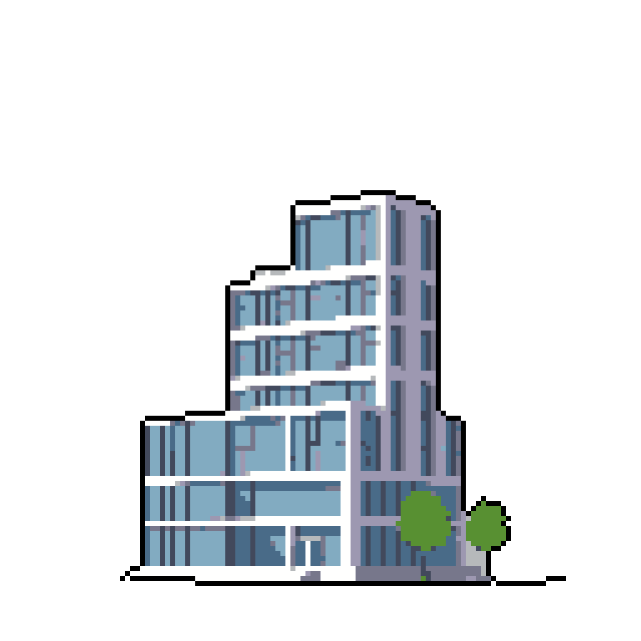 Pixel Art: Modern Multi-Story Building in Cool Tones