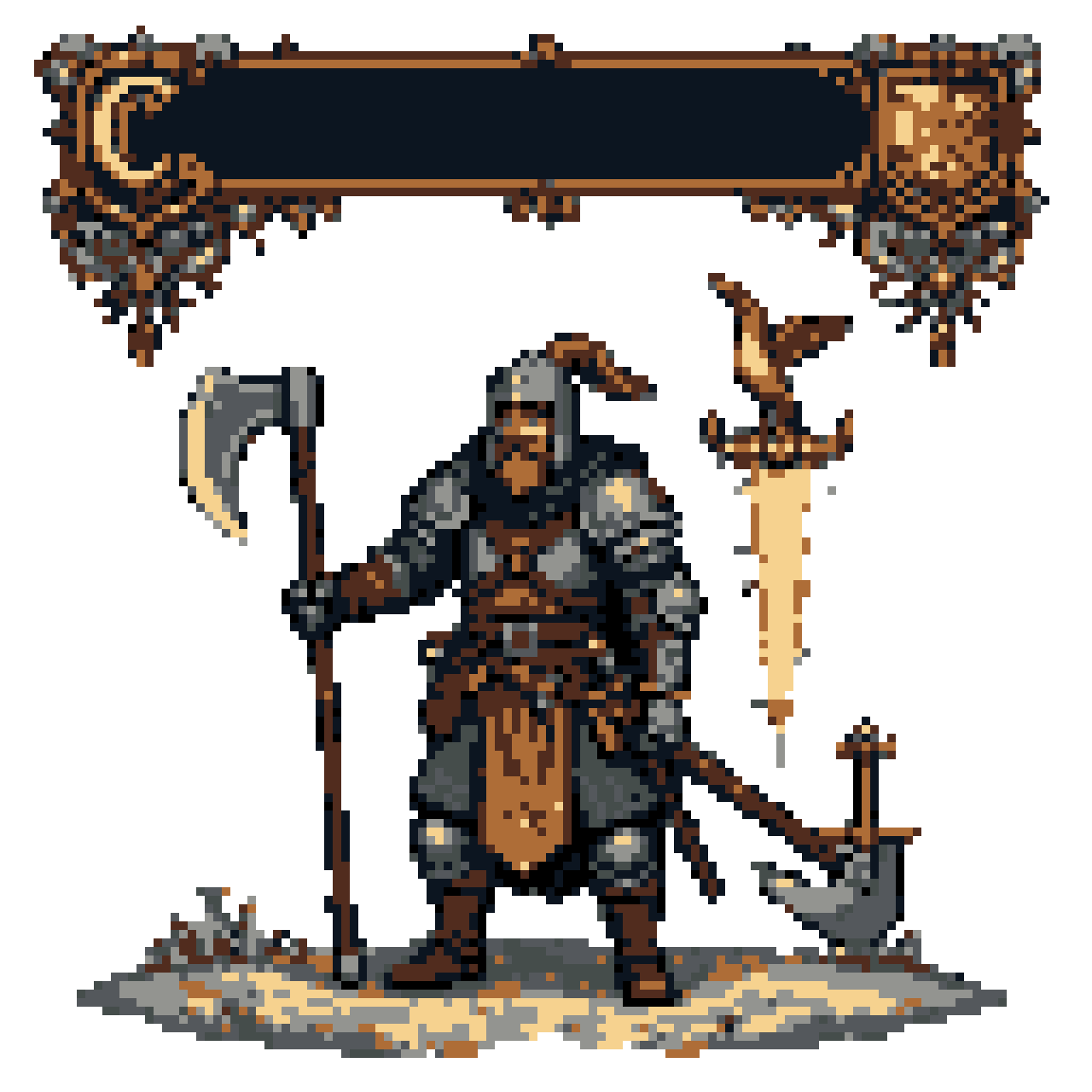 AI Pixel Art: Grim Warrior Ready for Battle: Medieval Fantasy Art