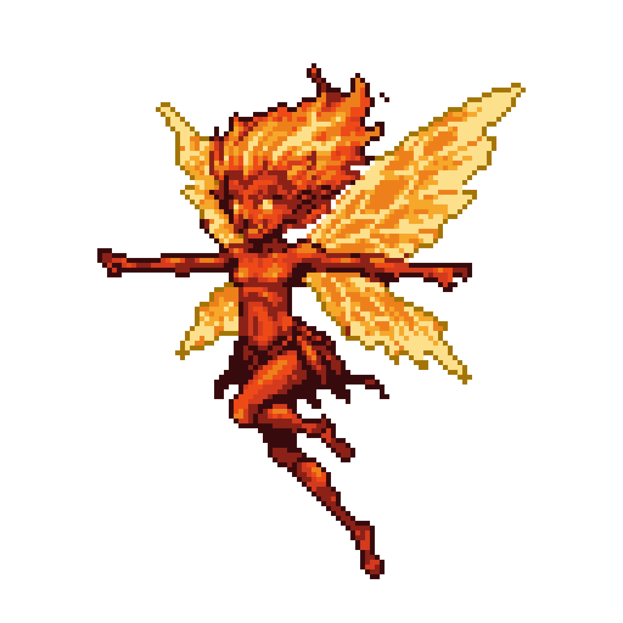 Fiery Pixie: Ethereal Flame Sprite in Flight