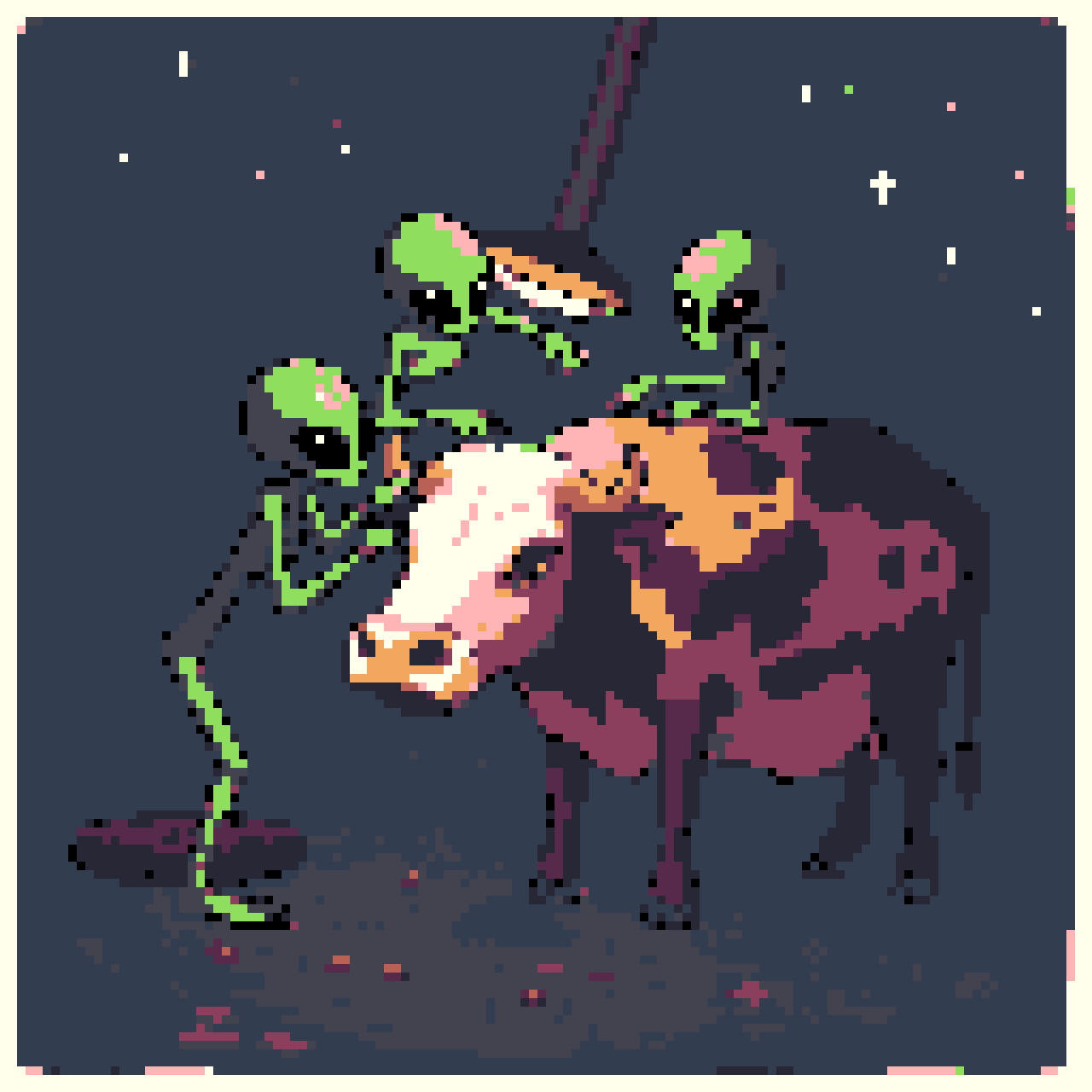 Cow Abducted by Grey Aliens: Eerie Night Scene