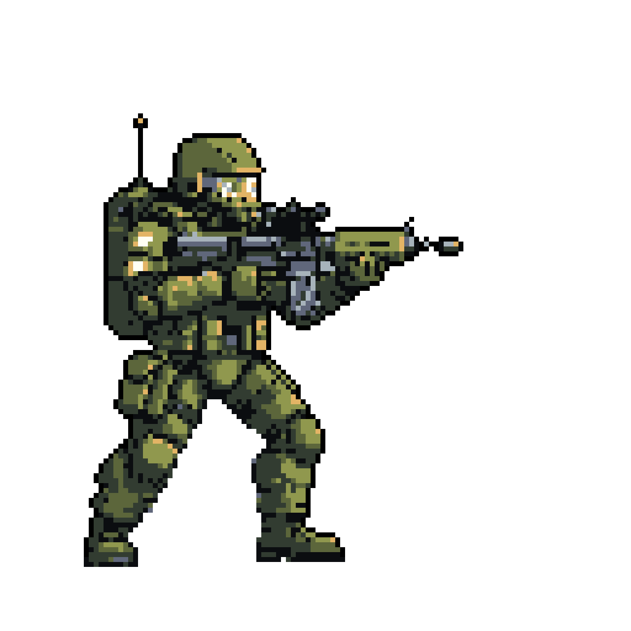 Sprite: Soldier Aims Rifle, Ready for Combat