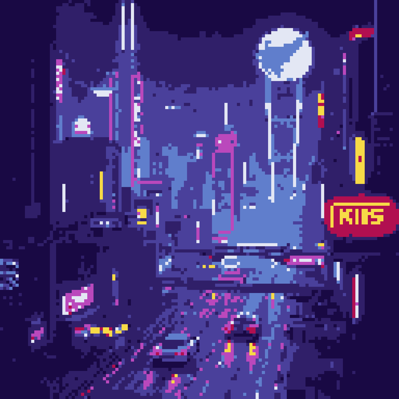 Neon Sprites Sprite: Cyberpunk City Night Drive: Neon Lights & Moonlit Streets