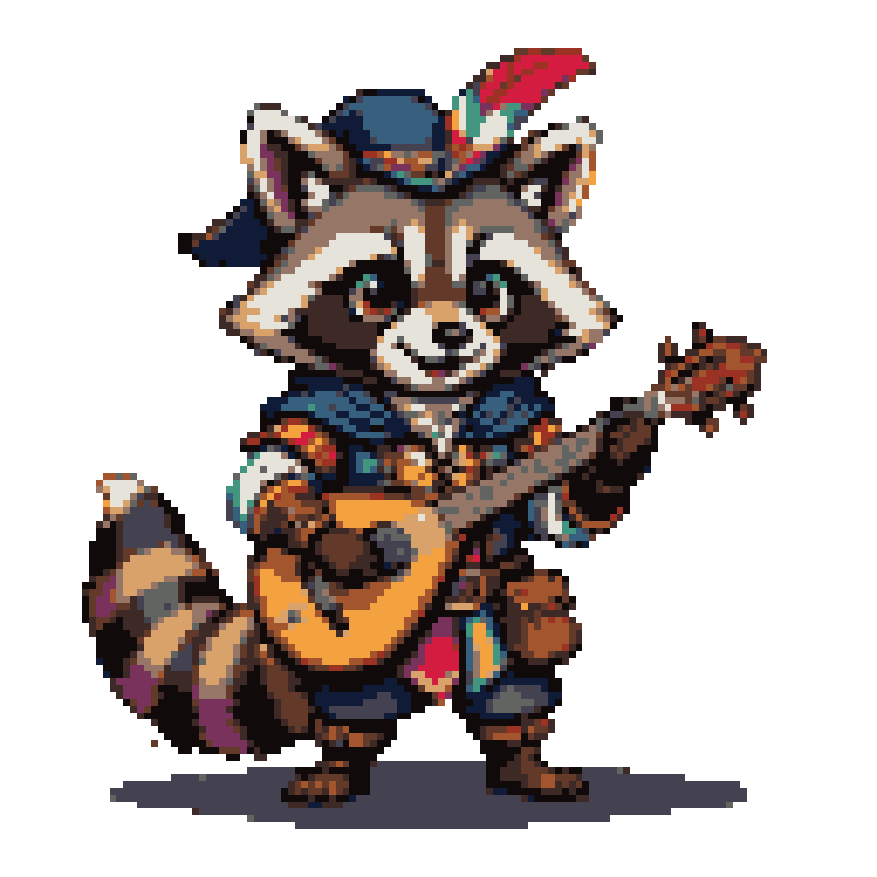 Raccoon Bard Sings Medieval Melodies, Vibrant Retro Game Art