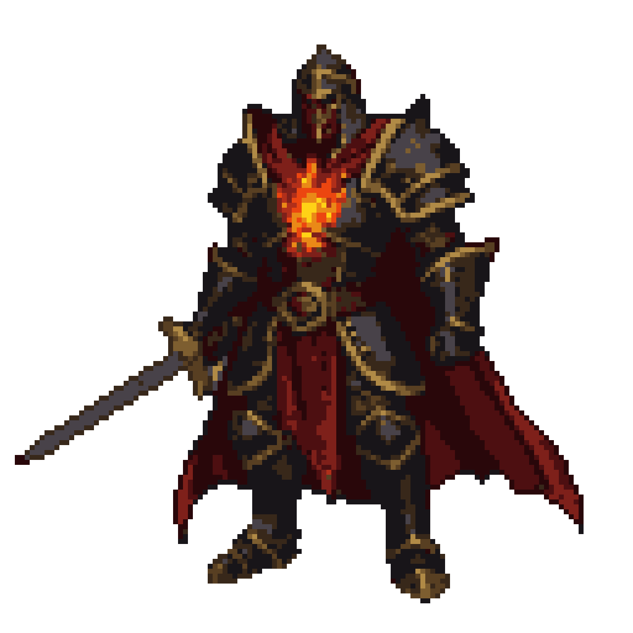 Infernal Knight's Vigil: Fiery Armor & Crimson Cape