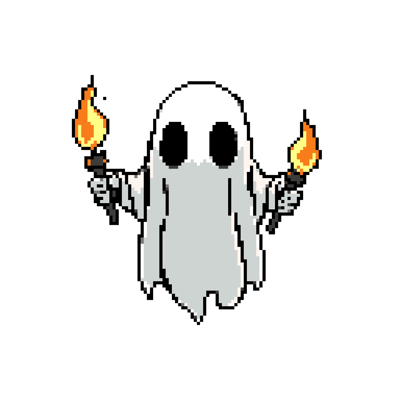 Spooky Ghost With Torches: Retro 8-Bit Haunt