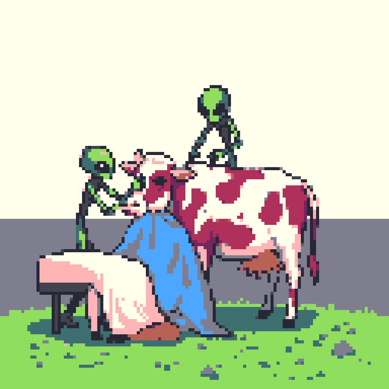Cow, Aliens, and a Covered Figure: Surreal Encounter