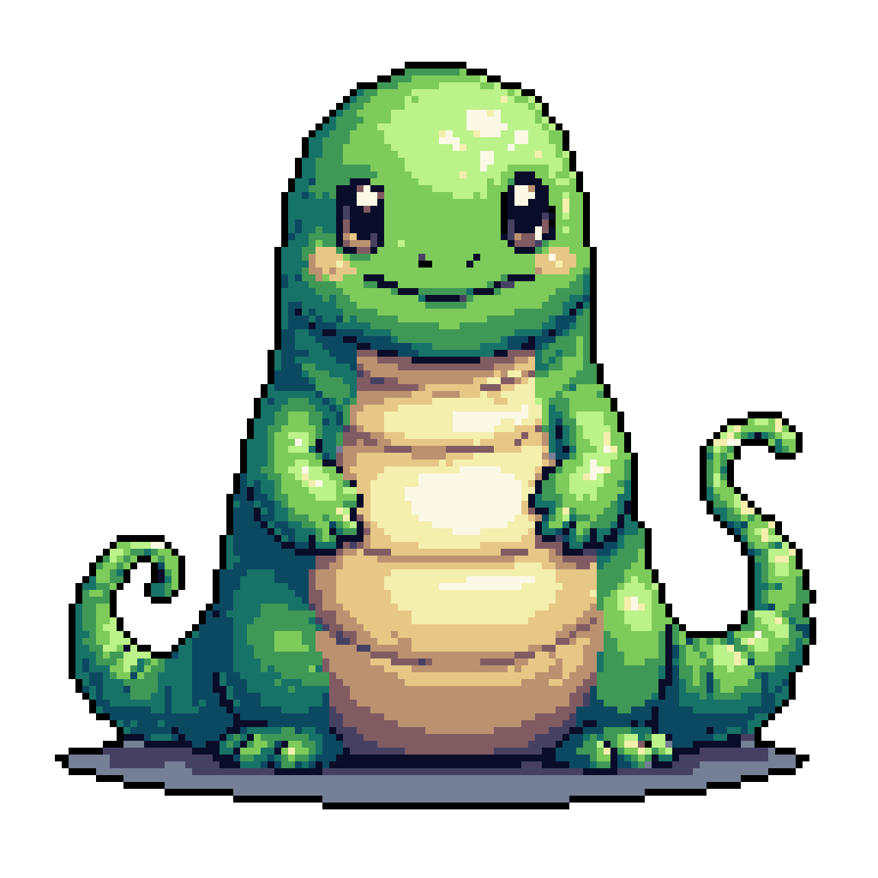 Cute Green Reptile Character Portrait