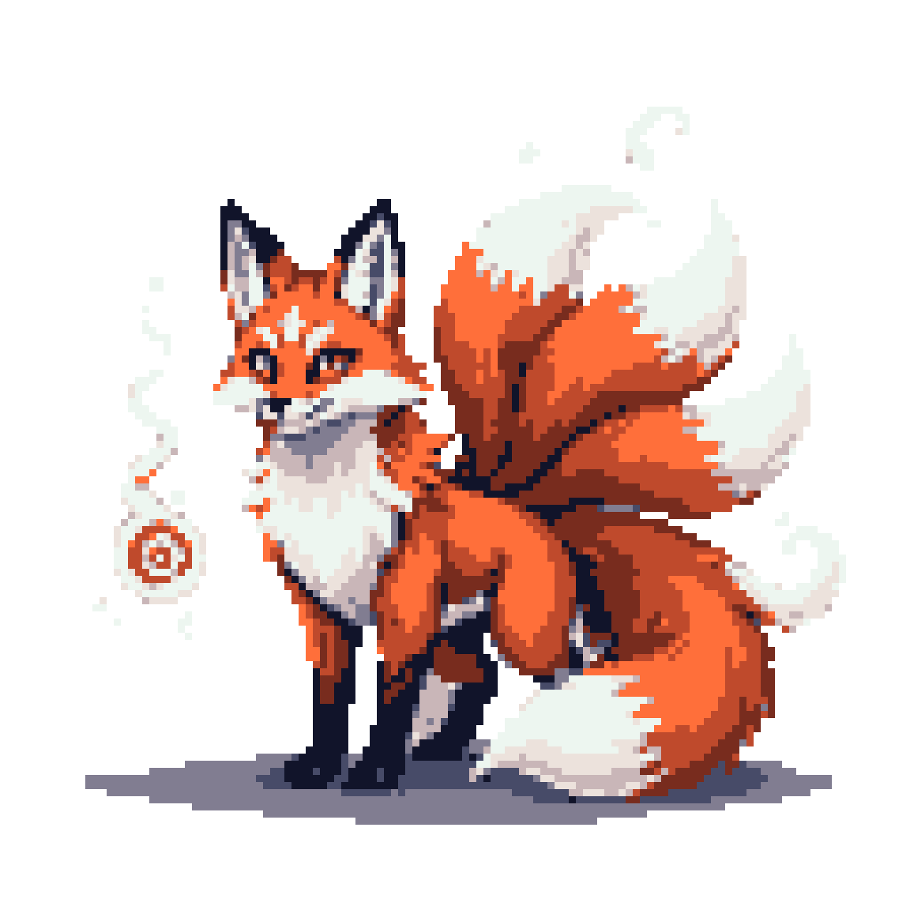 Mystical Kitsune: Seven-Tailed Fox with Ethereal Glow