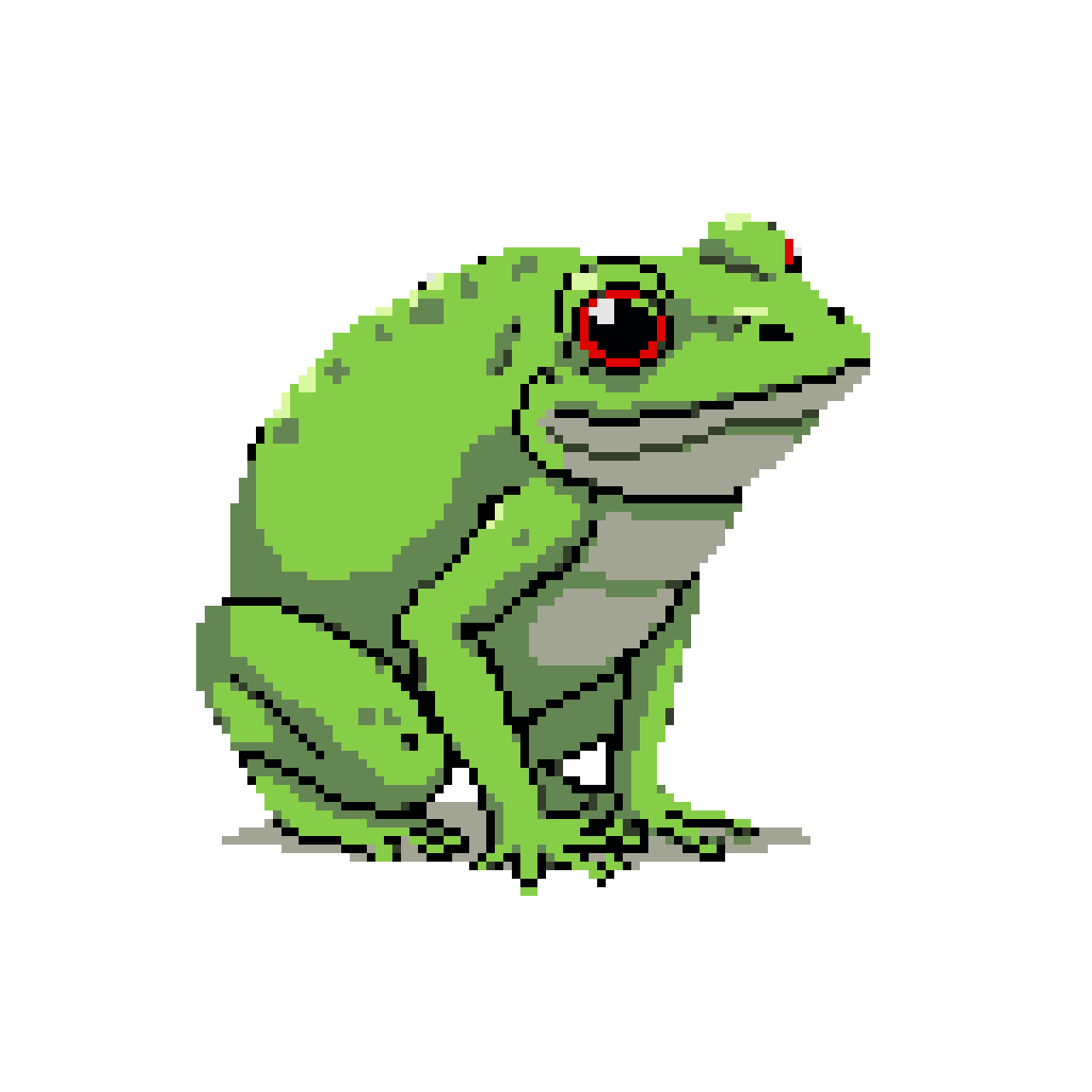 Alert Green Frog, Red Eyes, Simple Style