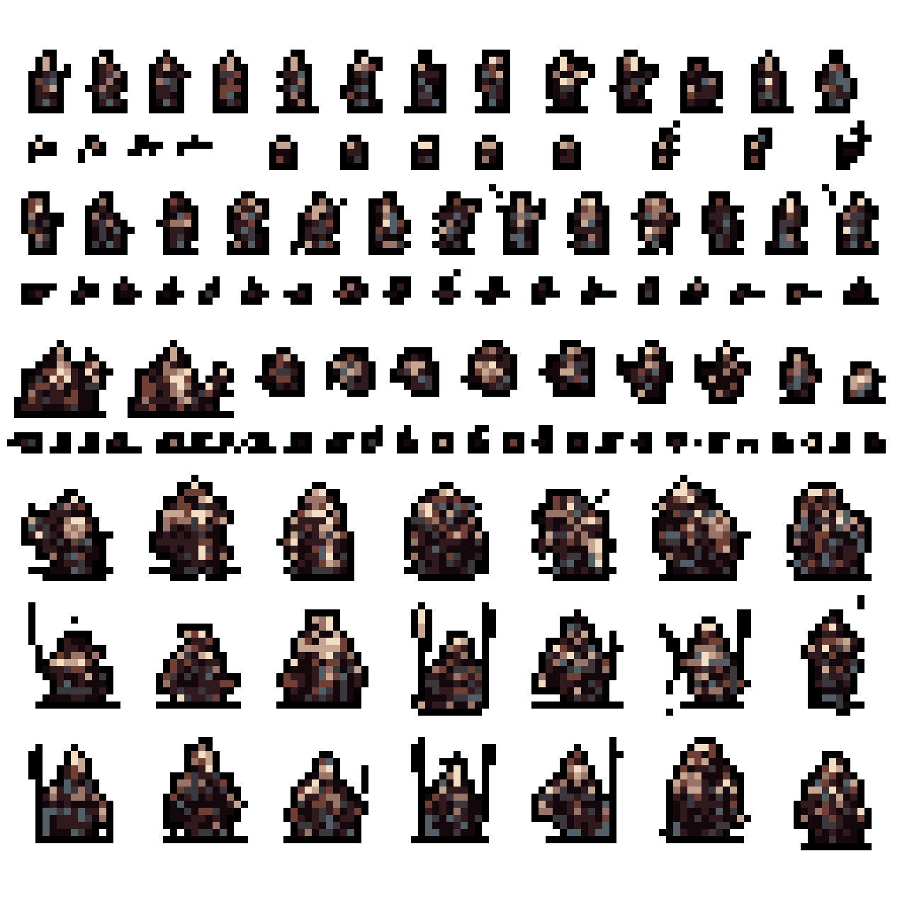 Brown & Blue Adventurer Sprite Sheet - Game Asset