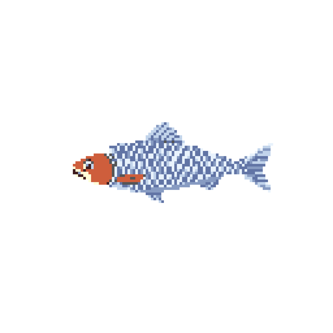 Retro Fish: Orange Head, Blue & White Stripes