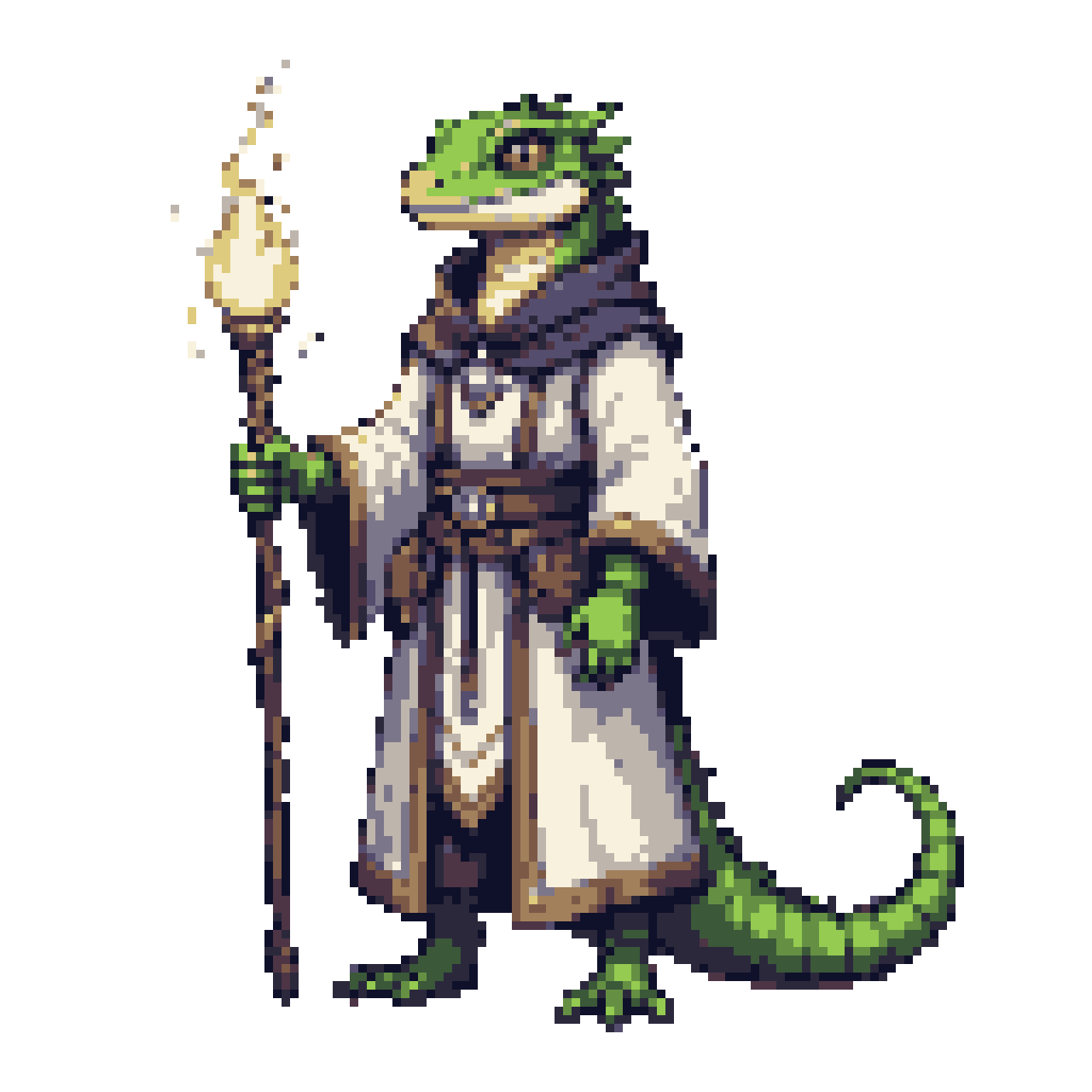 Mystic Lizard Mage with Glowing Staff - Fantasy Art