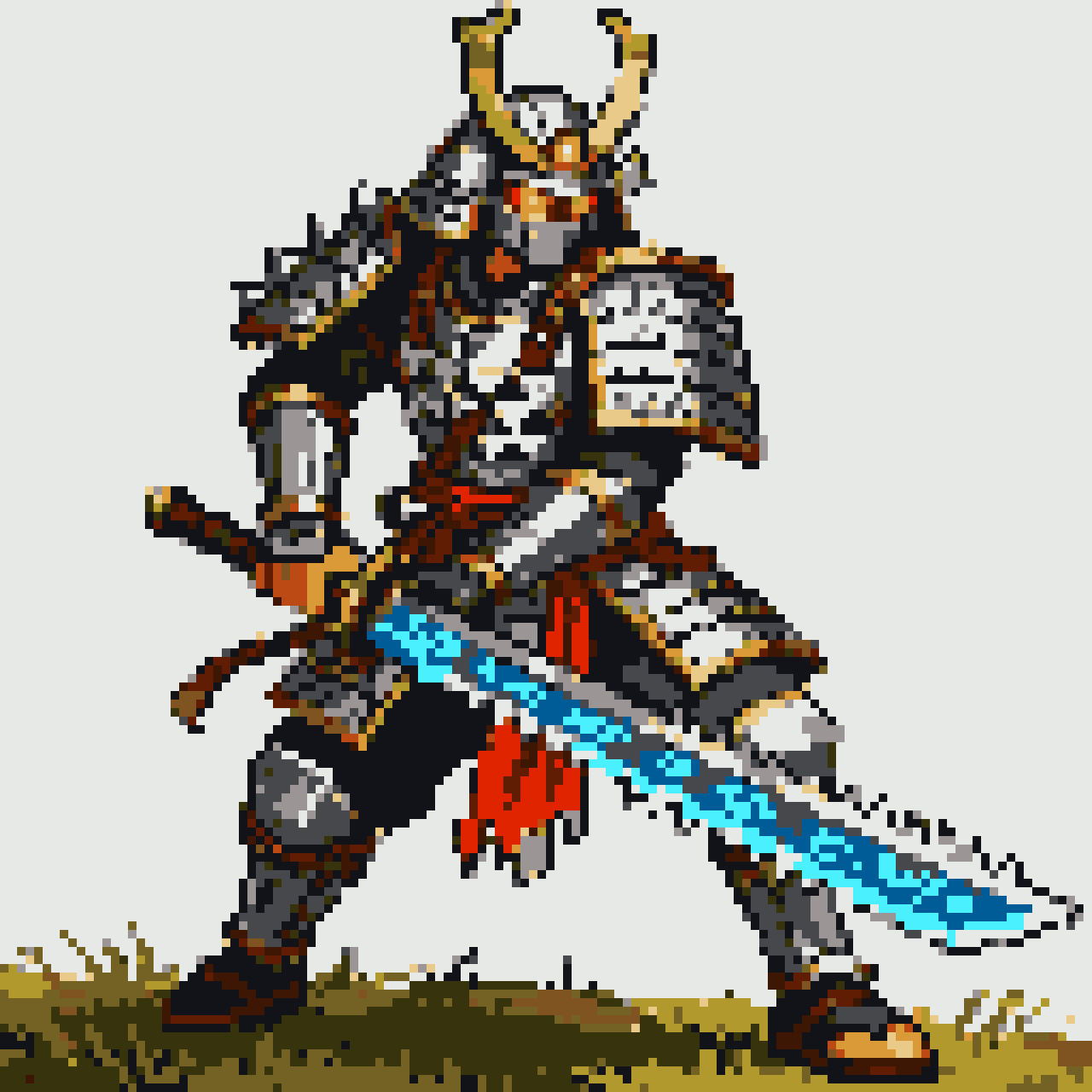 Ronin Warrior: Cyan Blade, Horned Helm, Fierce Stance